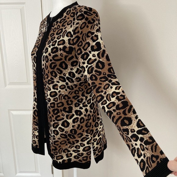 Exclusively Misook Animal Print Full Zip Knit Jacket Size XS Leopard Print - Picture 6 of 12